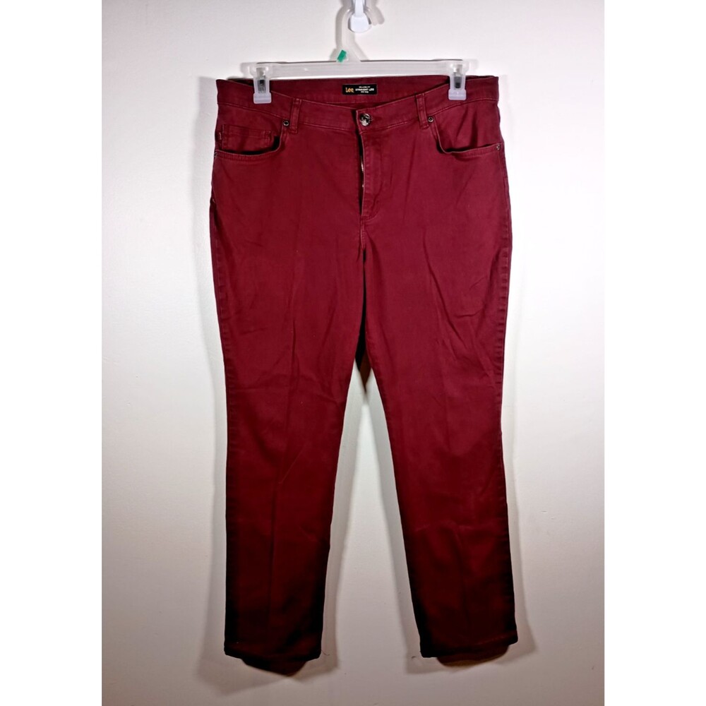 Lee Straight Leg Relaxed Fit Mid Rise Womens Burgundy Jeans Plus Size 16 Medium